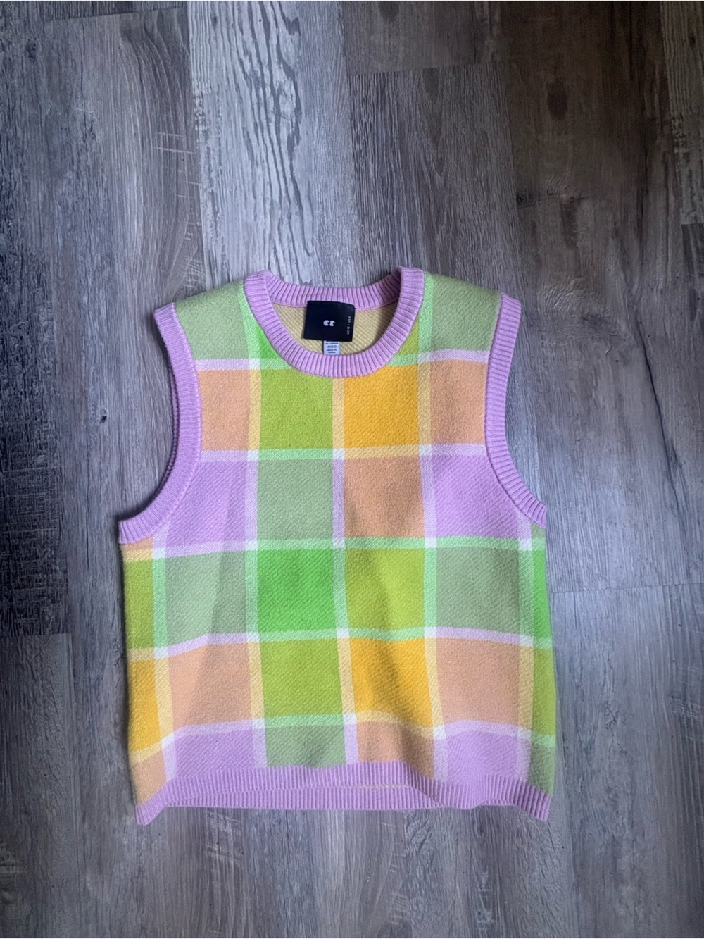 Lazy Oaf Pastel Plaid Knit Top - Pink, Yellow & Green